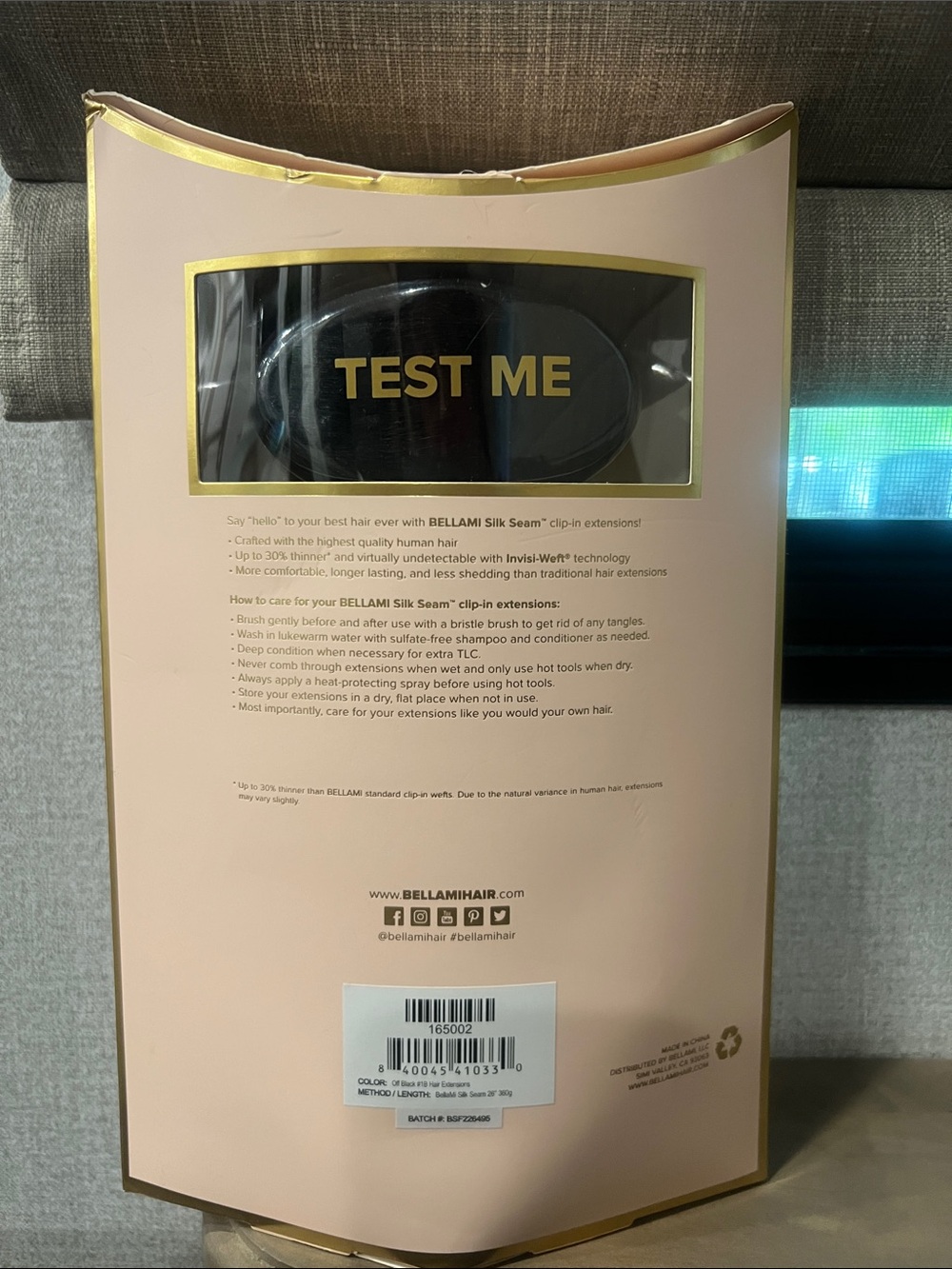 BELLAMI Pink and Gold 'TEST ME' Hair Extension Retail Box